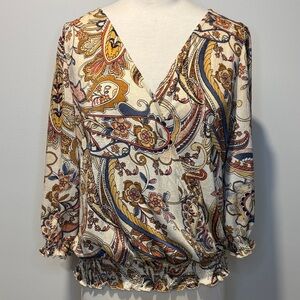 MELLODAY Multicolor Paisley V-Neck Blouse